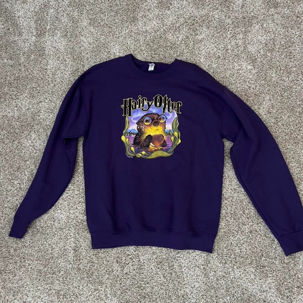“Hairy Otter” crew neck jumper - Purple with design